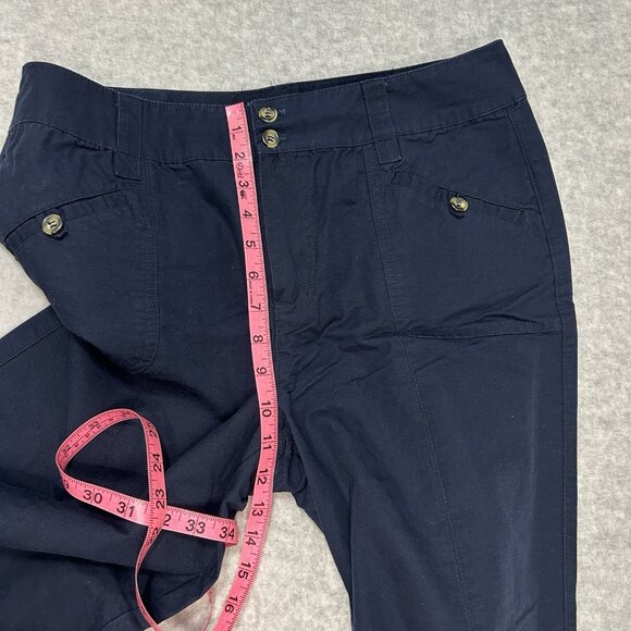 CHRISTOPHER & BANKS Capris Womens 10 Navy Cotton Linen Adjustable Length Crop - Picture 6 of 11